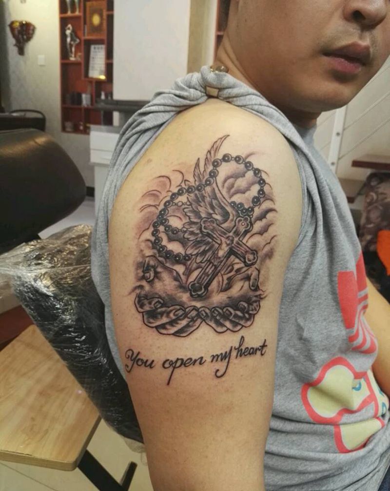 十字架纹身图片_手臂欧美清新动物宗教原创成品纹身图案