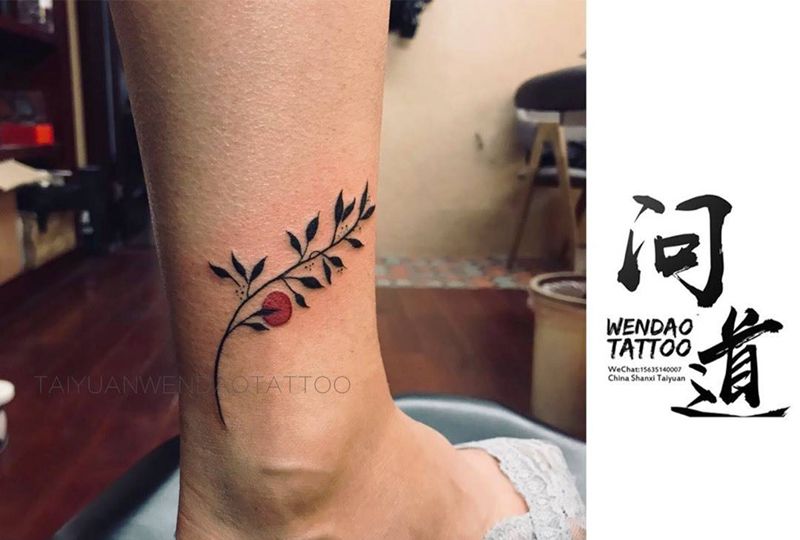 叶子纹身图片_成品腿部传统清新习俗植物贴纸纹身图案