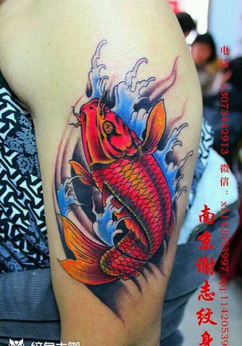 鱼纹身图片_手臂传统动物原创成品纹身图案