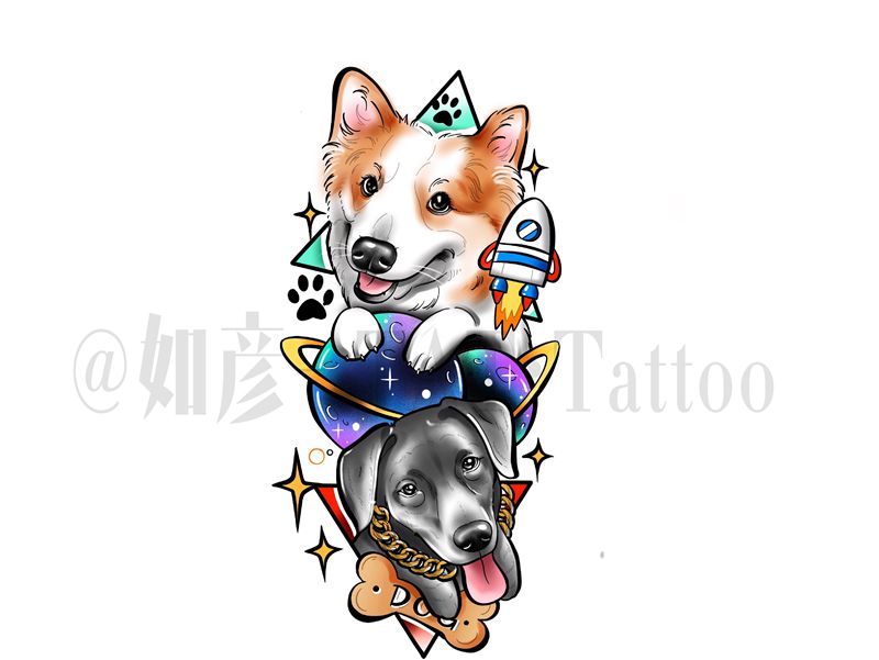 宠物遮盖稿子纹身图片_New School纹身图案