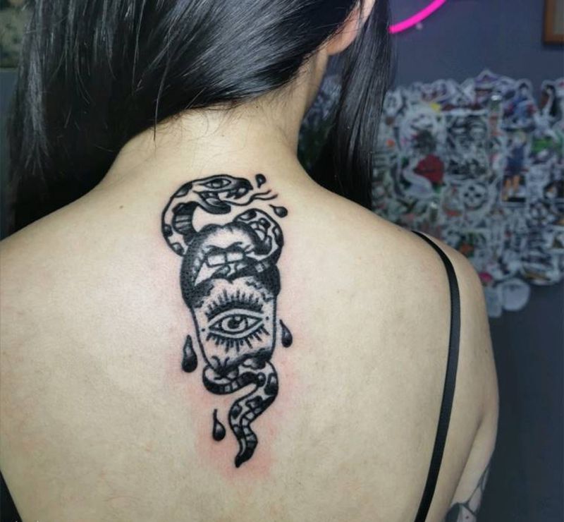 oldscho蛇 上帝之眼纹身图片_Old School纹身图案