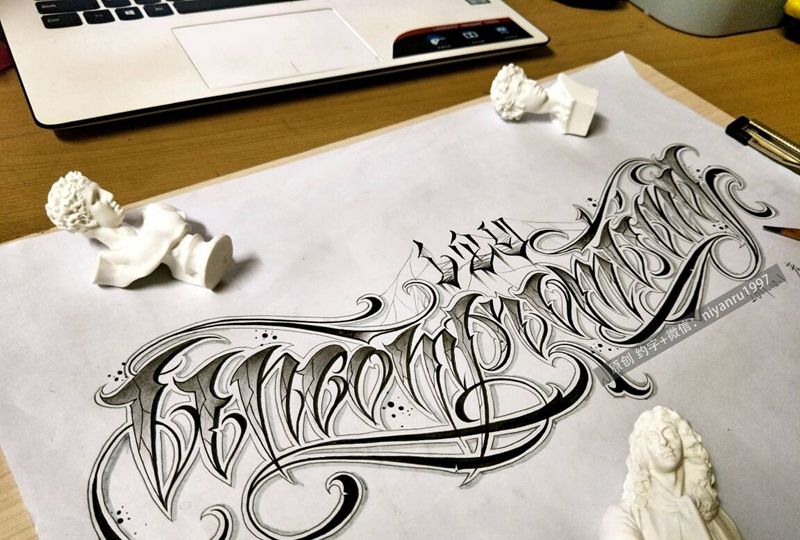 奇卡诺花体设计纹身图片