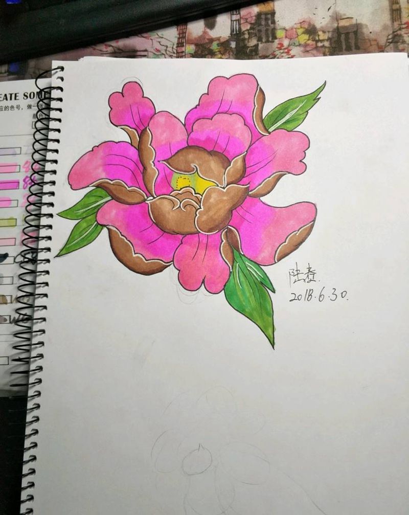 马克笔手绘牡丹纹身图片