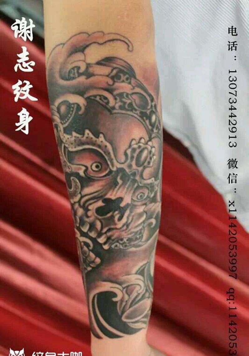 嘎巴拉纹身图片_腿部传统鬼神宗教原创成品纹身图案