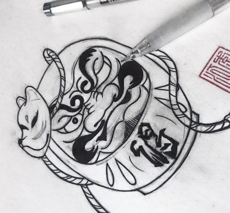 贪得无厌-（得）纹身图片_手稿传统日式纹身图案