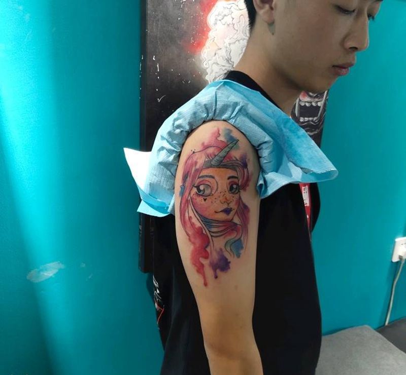 泼墨【海的女儿】纹身图片_手臂水墨纹身图案