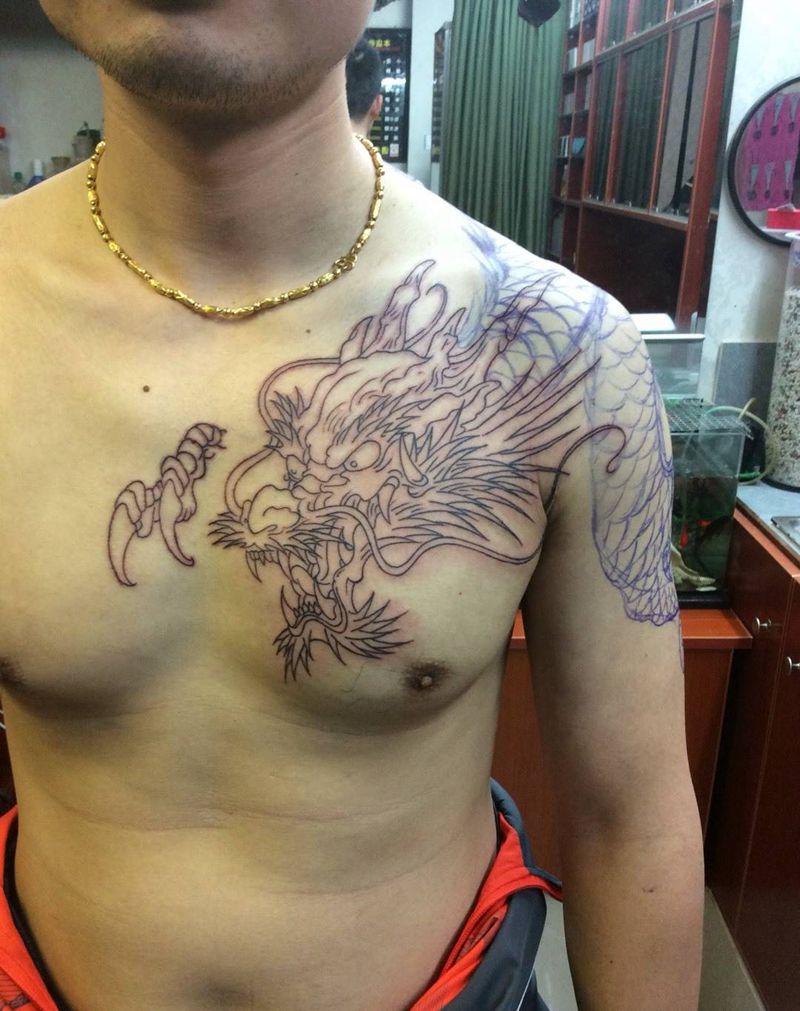 大龙纹身图片_成品背部传统动物原创纹身图案