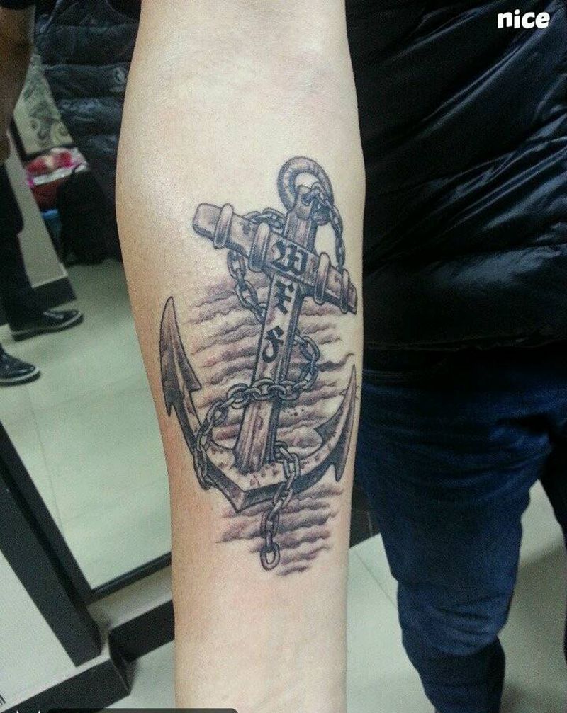 天使与锚纹身图片_腹部手臂欧美鬼神原创狂人刺青成品纹身图案