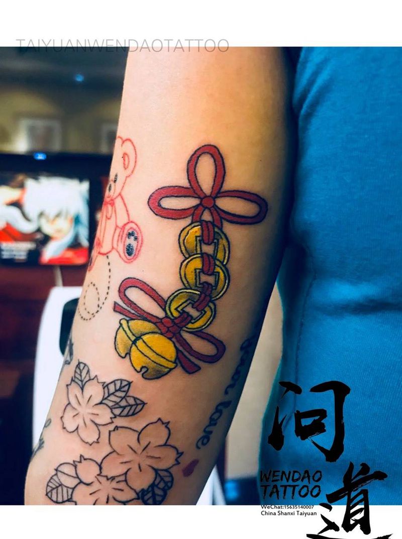 拼接花臂-钱纹身图片_成品手臂传统习俗清新贴纸几何静物情侣纹身图案