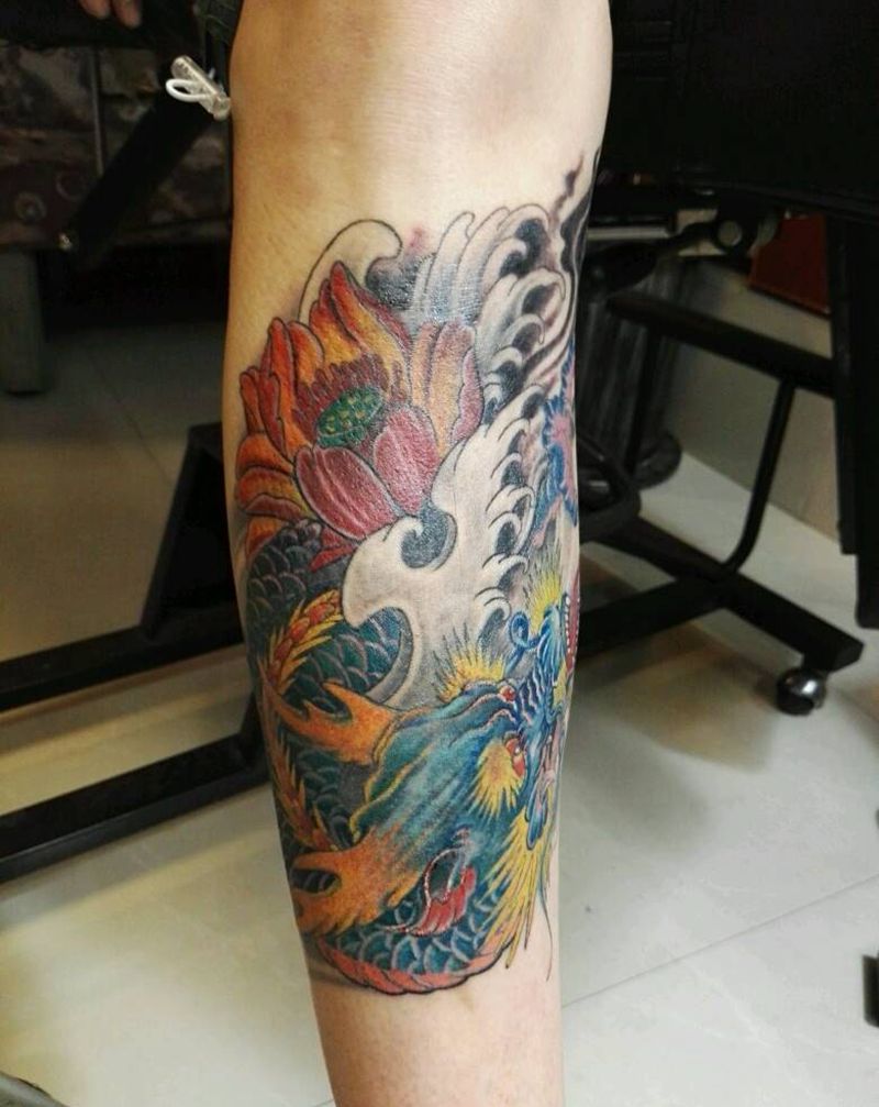 龙纹身图片_腿部传统原创成品纹身图案