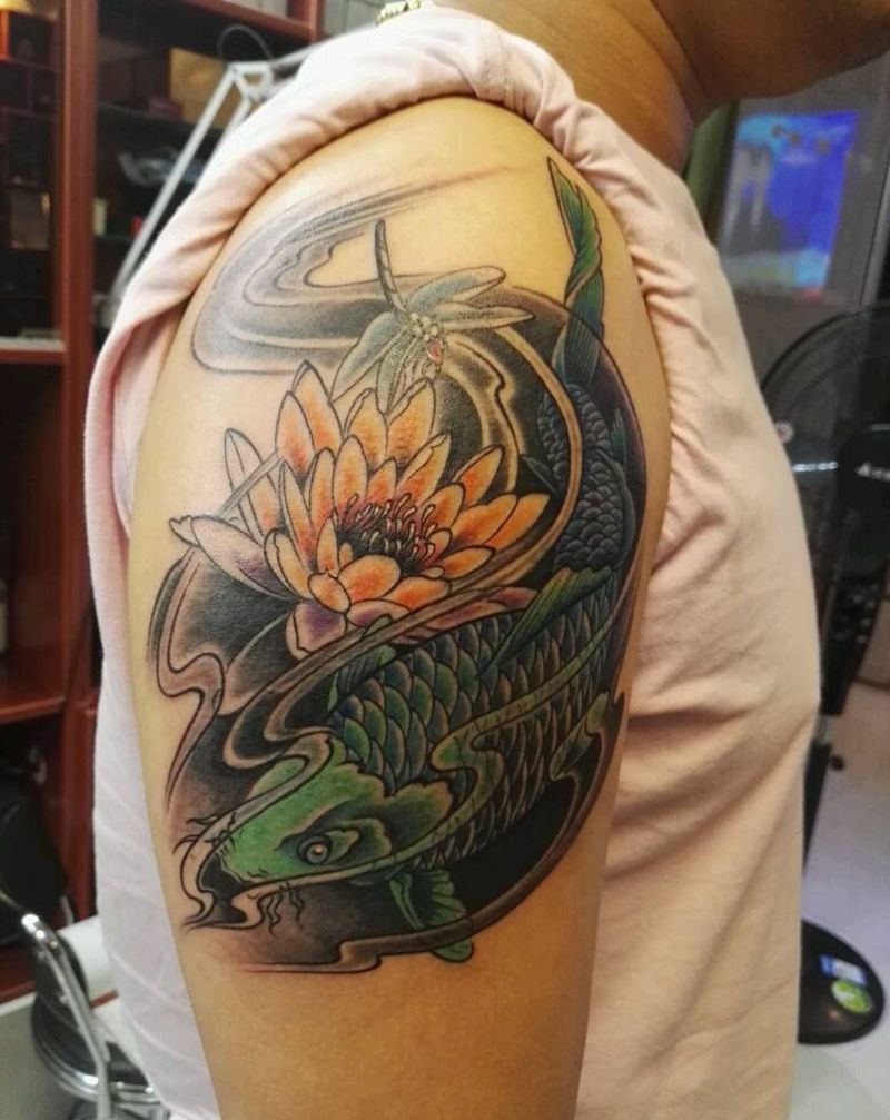 鲤鱼纹身图片_手臂传统动物原创成品纹身图案