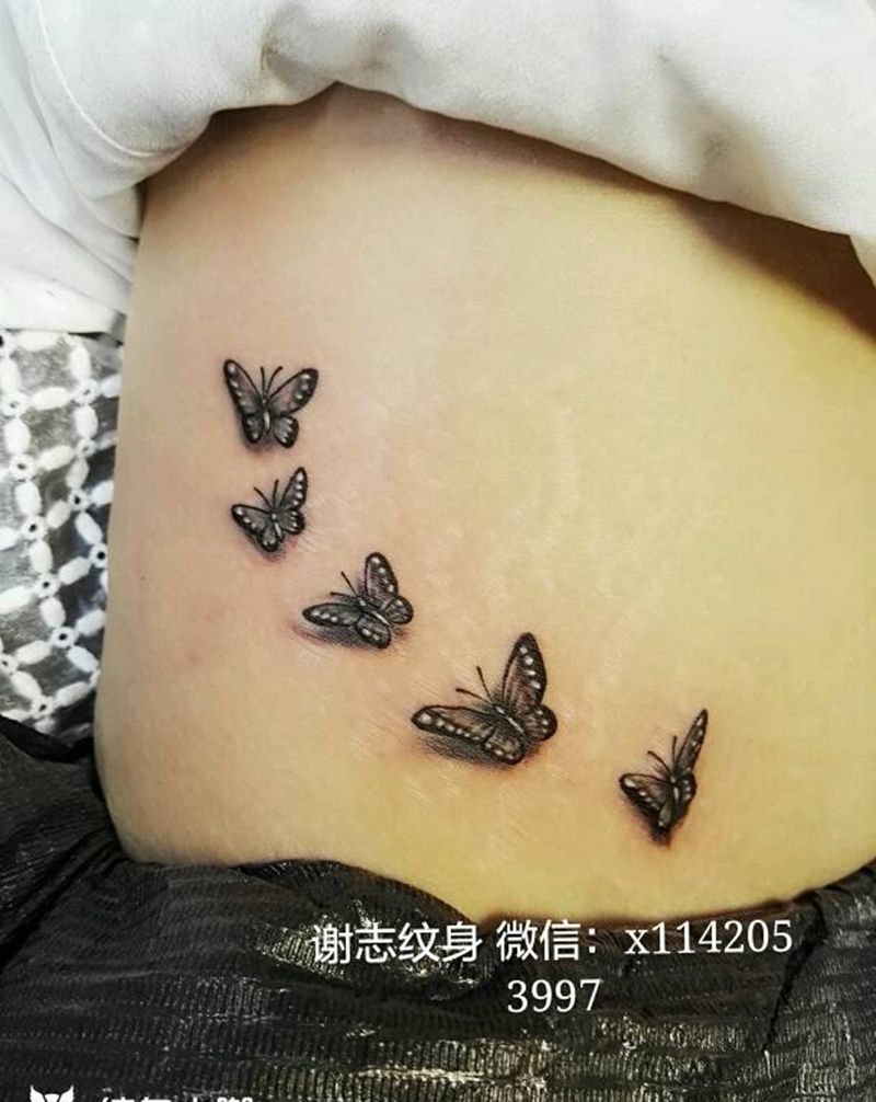 蝴蝶纹身图片_腹部清新原创成品纹身图案