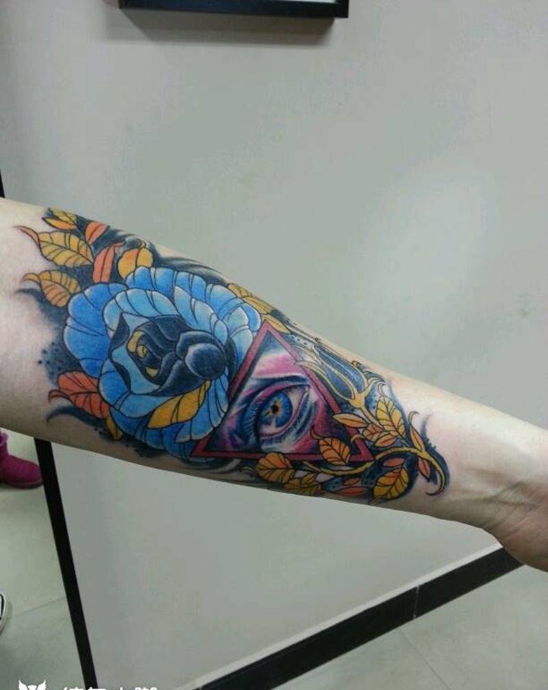 new school风格纹身图片_手臂欧美人物植物狂人刺青成品纹身图案