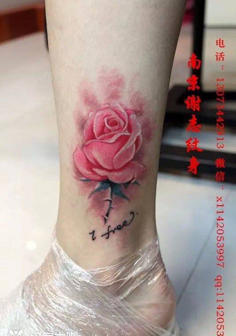 玫瑰纹身图片_成品腿部清新植物纹身图案