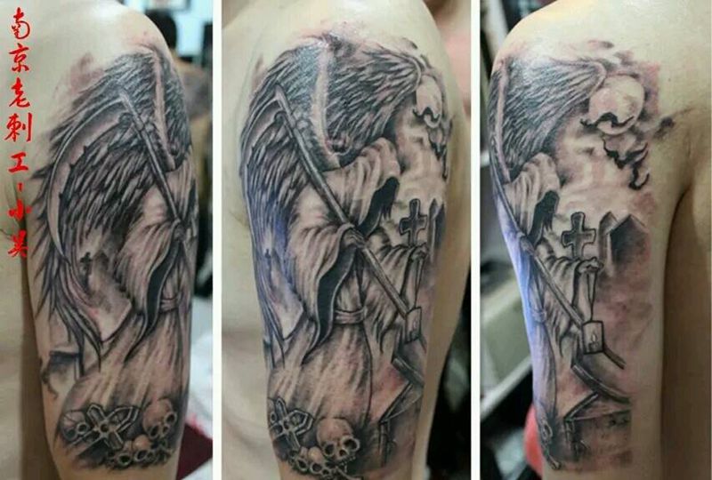 死神纹身图片_手臂传统鬼神宗教原创成品纹身图案