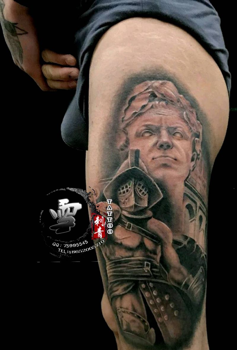 欧美花臂纹身图片_手臂欧美肖像写实纹身图案