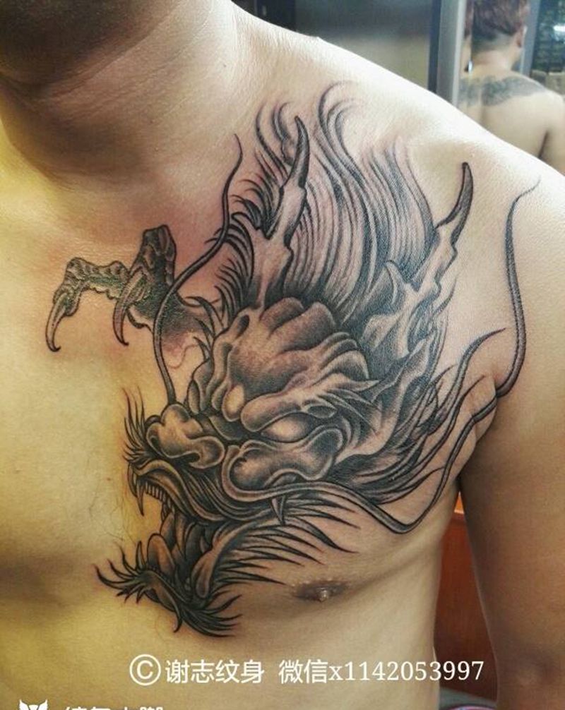 龙头纹身图片_胸部传统原创成品纹身图案
