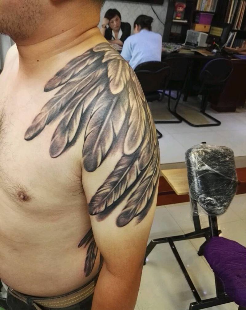 大翅膀纹身图片_背部传统原创成品纹身图案
