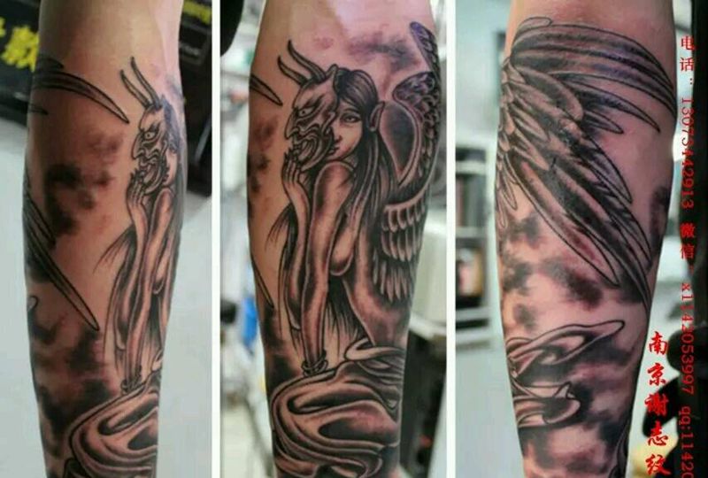 天使纹身图片_手臂传统原创成品纹身图案