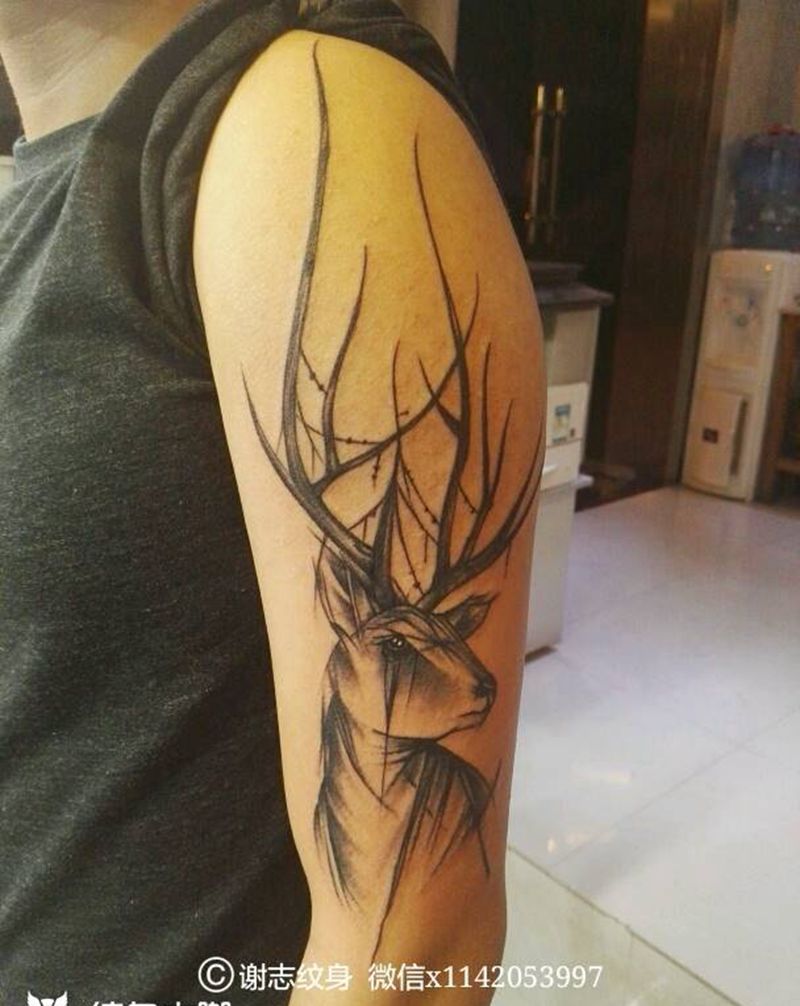 鹿纹身图片_手臂欧美原创成品纹身图案