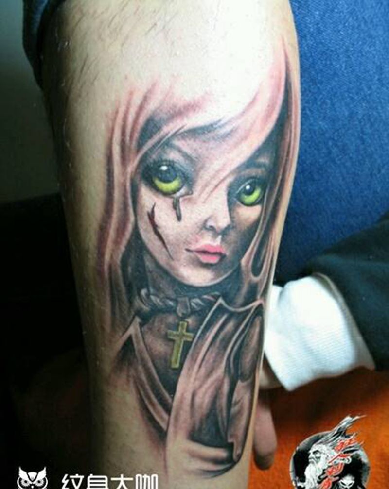纹身作品多副纹身图片_肩部胸部背部手臂腿部欧美肖像人物狂人刺青成品纹身图案