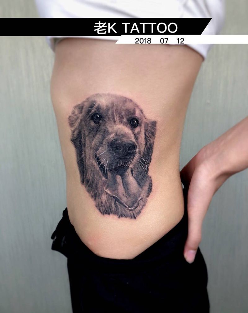 小金毛纹身图片_成品腰部写实动物纹身图案