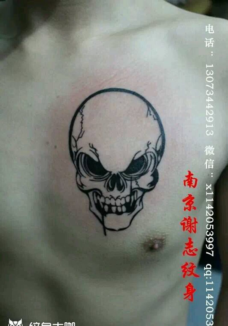 骷髅纹身图片_胸部传统鬼神原创成品纹身图案