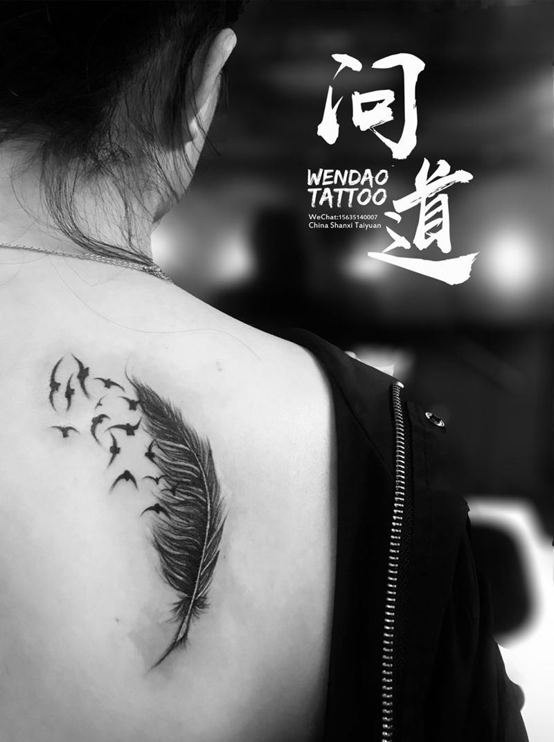 羽毛纹身图片_肩部纹身图案