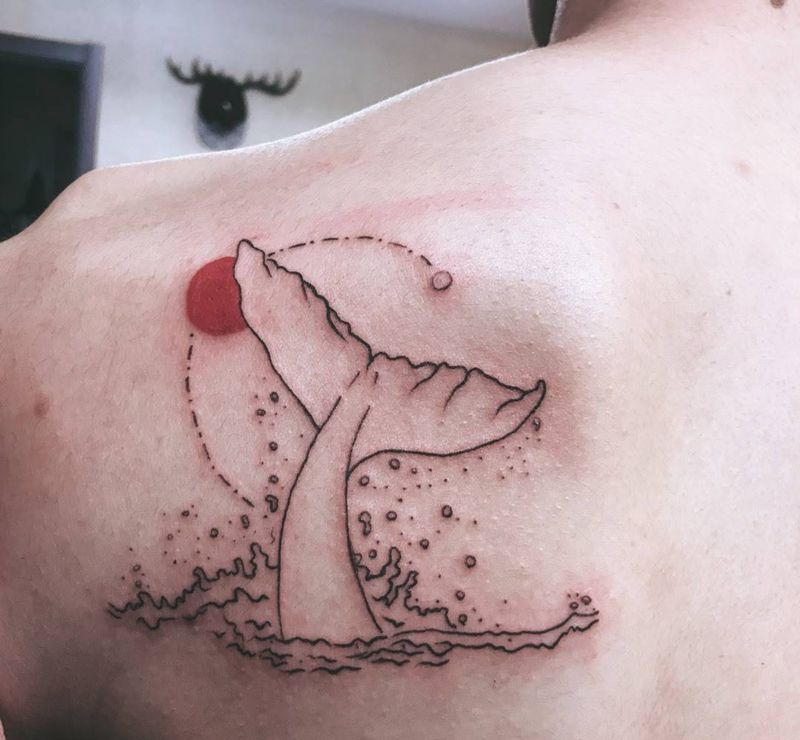 鲸鱼纹身图片_成品肩部背部传统习俗清新动物贴纸原创纹身图案