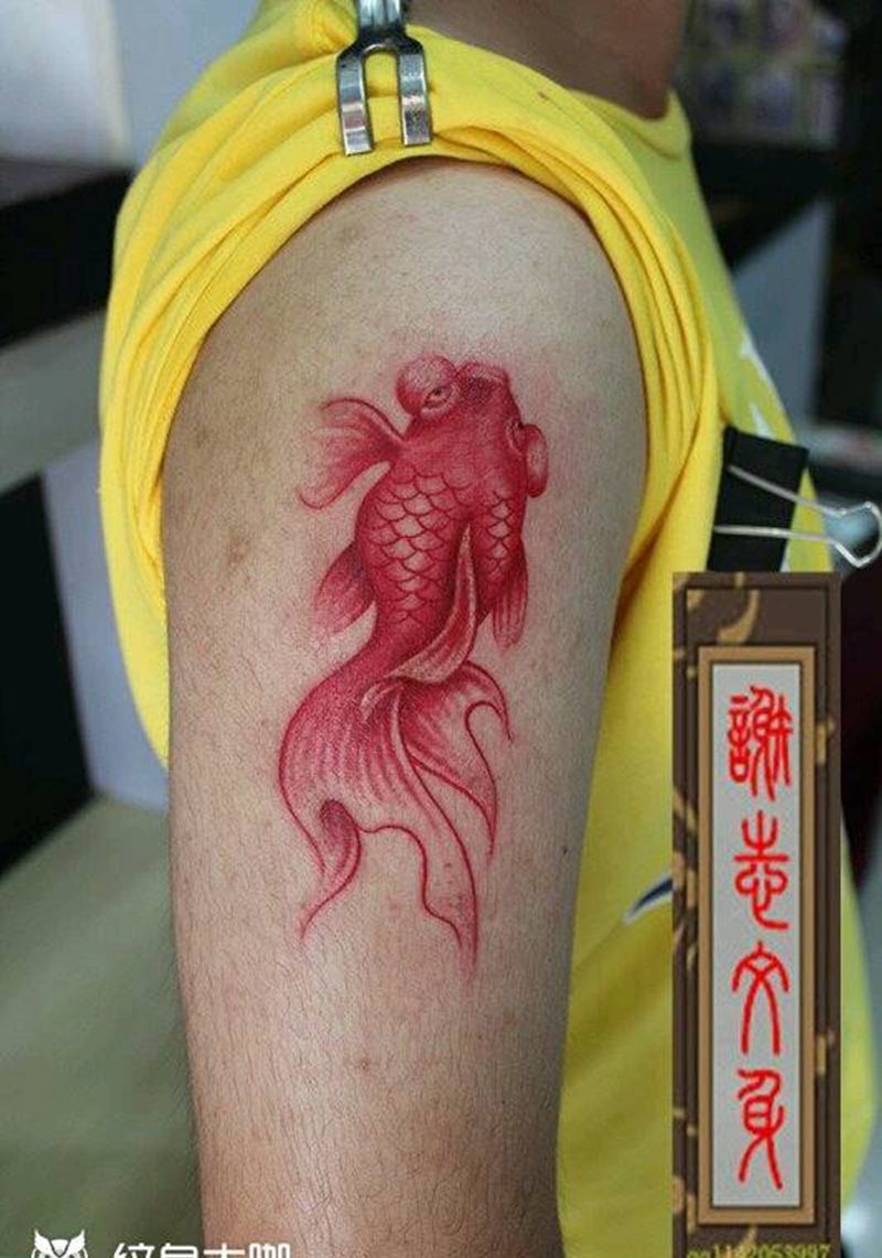 金鱼纹身图片_手臂清新动物原创成品纹身图案