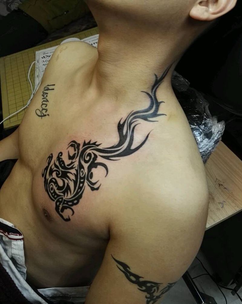 旧纹身添加纹身图片_胸部传统鬼神宗教原创成品纹身图案