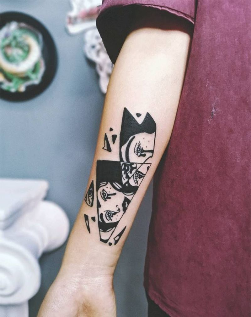 酷女孩纹身图片_blackwork纹身图案