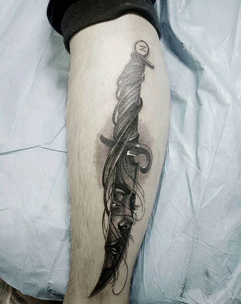 多年前的作品纹身图片_腿部欧美写实纹身图案