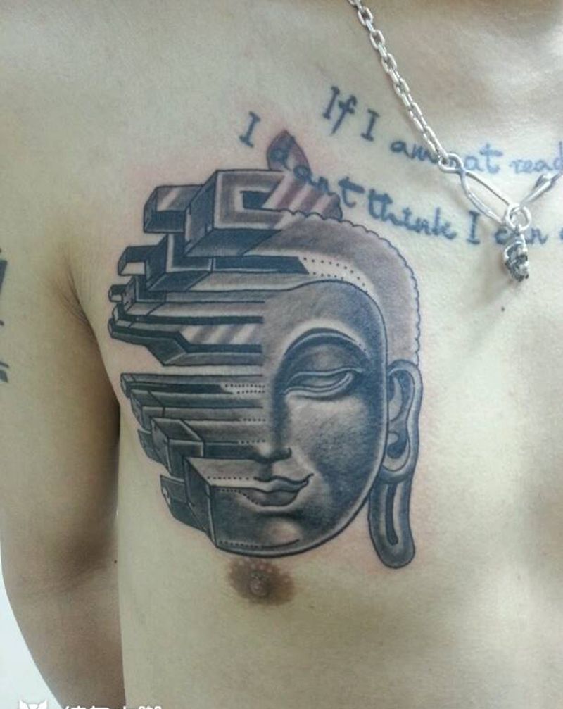 佛纹身图片_胸部几何鬼神宗教狂人刺青成品纹身图案