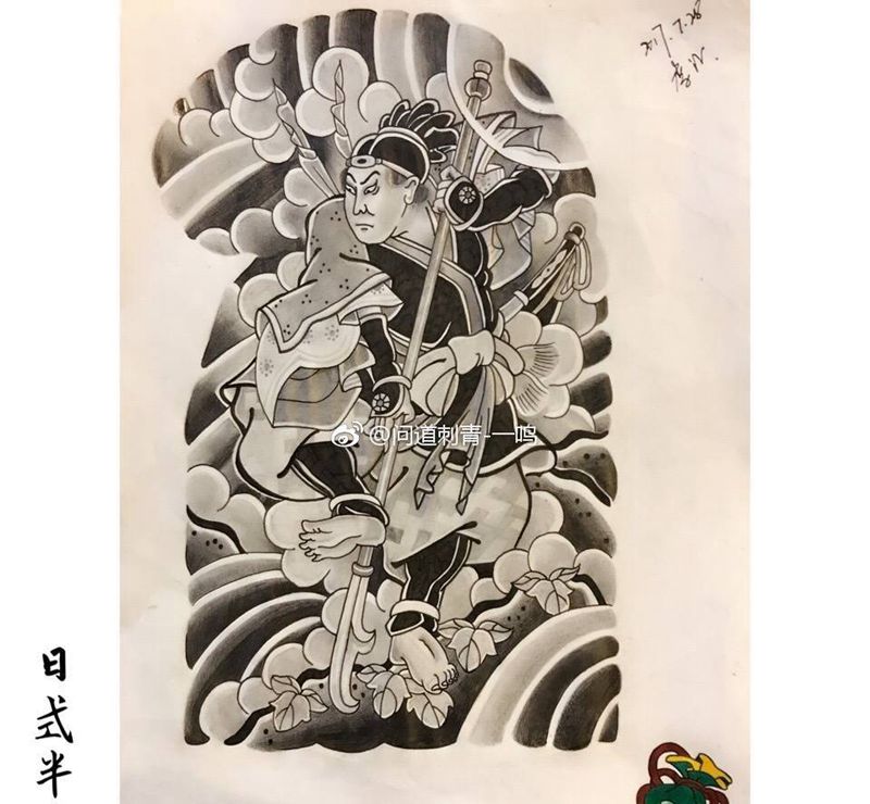 日式半甲纹身图片_手稿胸部臀部人物传统习俗日式半甲纹身图案