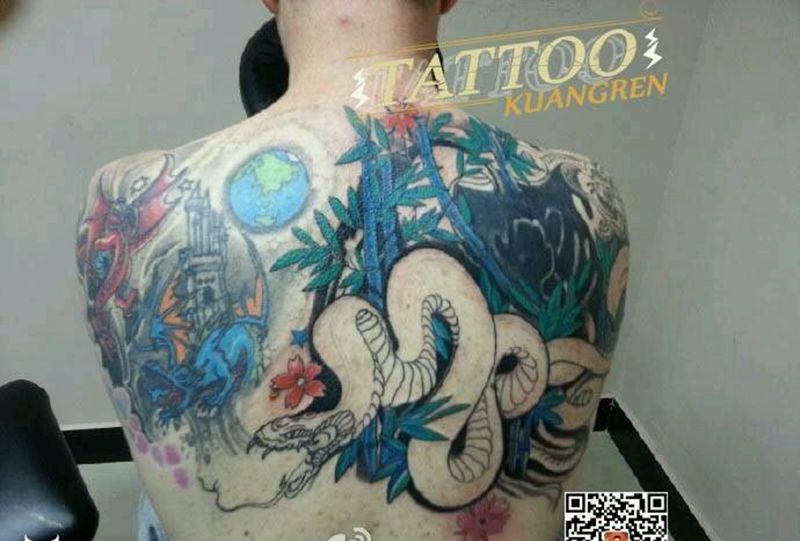 修改系列组图纹身图片_肩部背部欧美清新动物原创狂人刺青成品手稿纹身图案