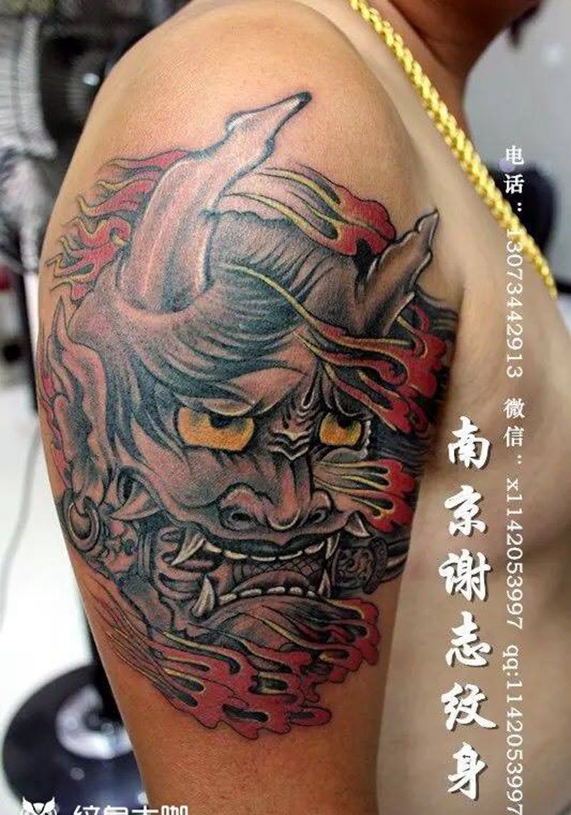般若纹身图片_成品手臂传统鬼神纹身图案