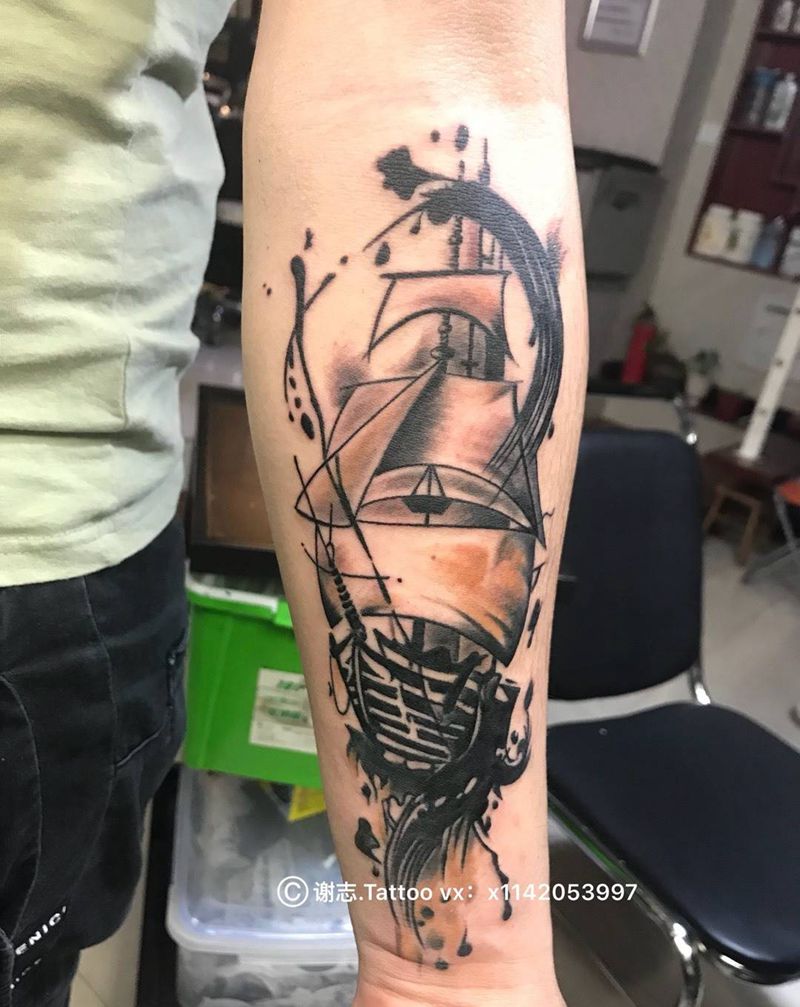 帆船纹身图片