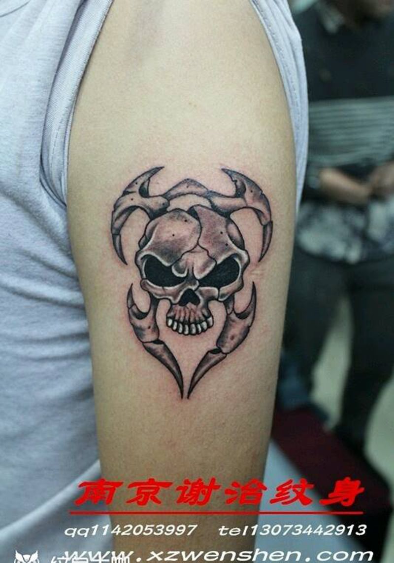 骷髅纹身图片_手臂传统鬼神宗教原创成品纹身图案