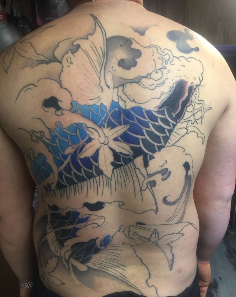 彩色大鱼未完纹身图片