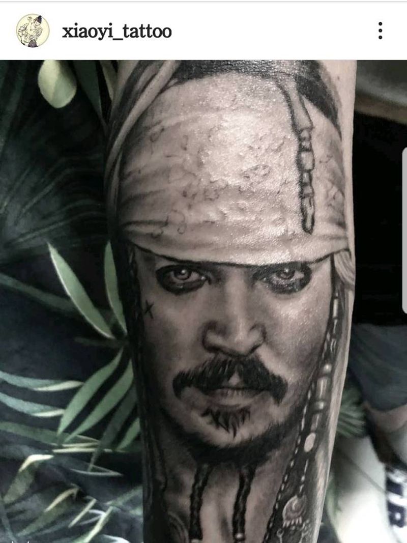 杰克船长纹身图片_手臂欧美写实杰克船长纹身图案