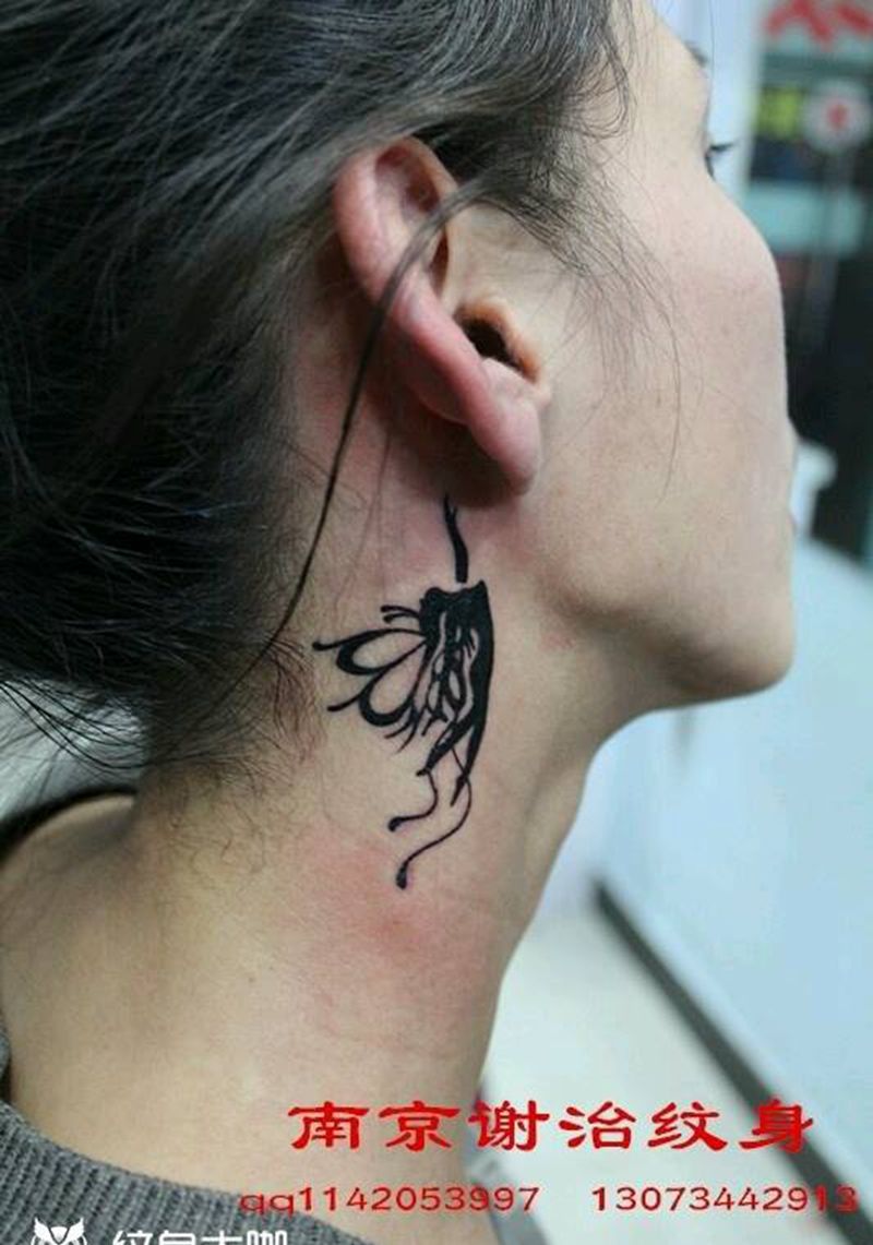小精灵纹身图片_颈部清新宗教原创成品纹身图案