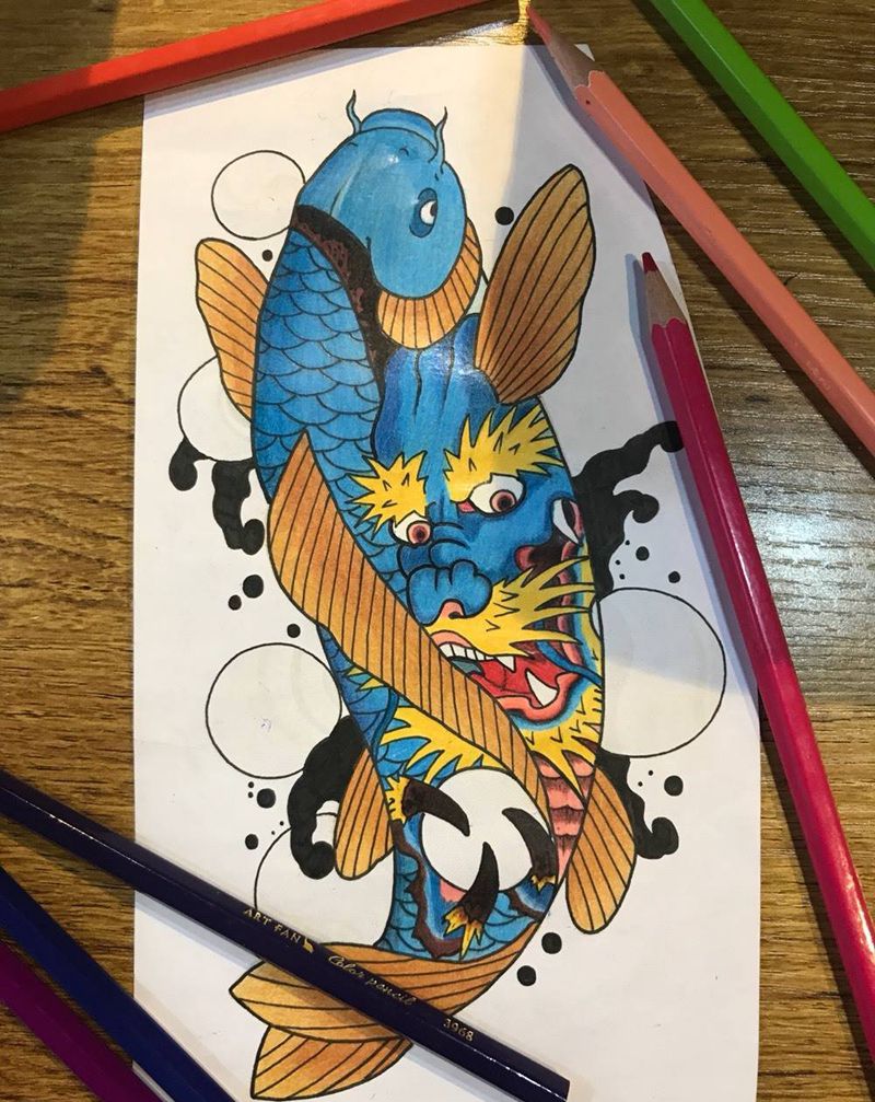 唐狮，不动明王，龙鱼纹身图片_手稿肩部颈部手臂臀部手部传统人物鬼神动物纹身图案