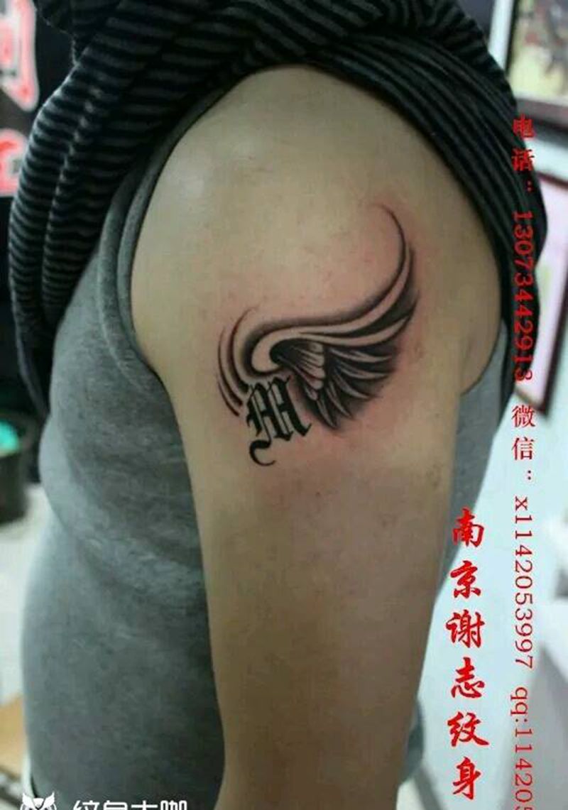 翅膀纹身图片_手臂清新图腾原创成品纹身图案