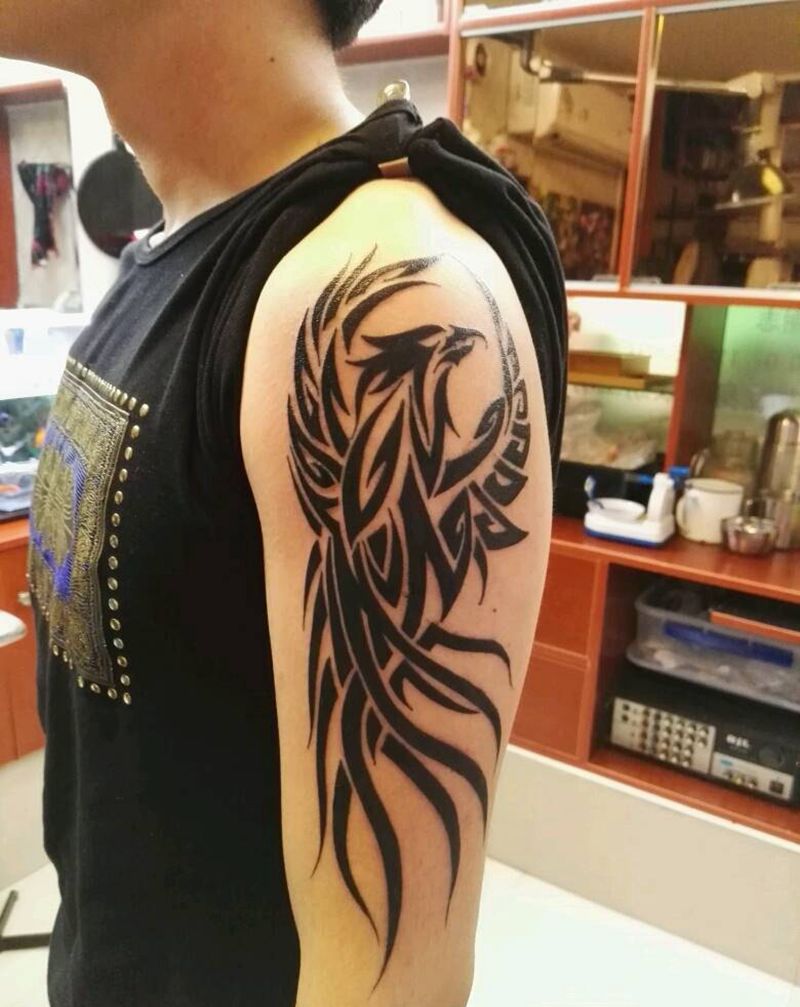 凤凰纹身图片_手臂传统动物图腾原创成品纹身图案