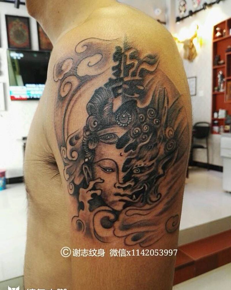 佛与魔纹身图片_手臂原创成品纹身图案
