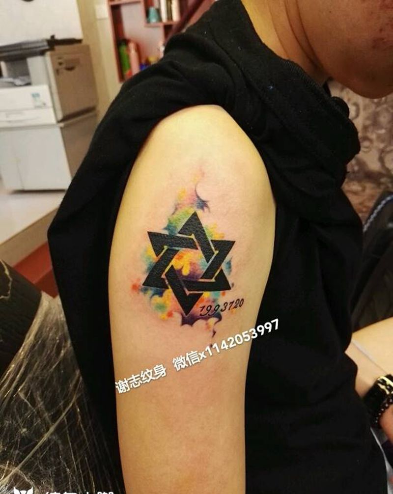 水墨六芒星纹身图片_手臂清新原创成品纹身图案