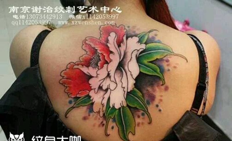 牡丹纹身图片_背部传统植物静物原创成品纹身图案