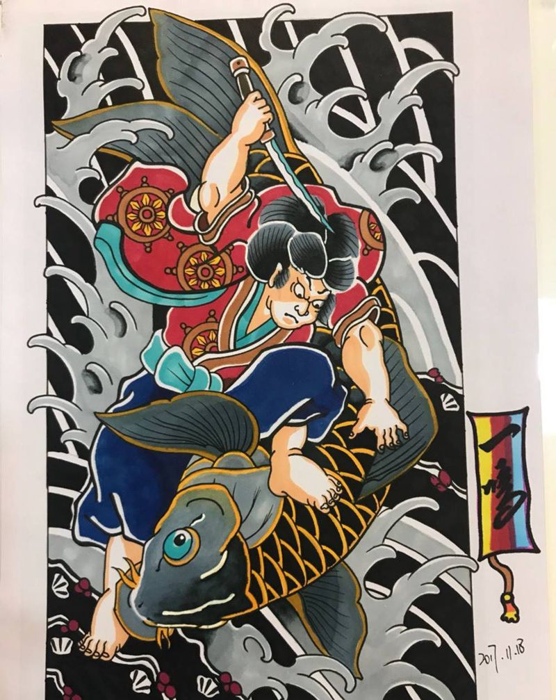 日式纹身图片_手稿手臂腿部传统人物日式纹身图案