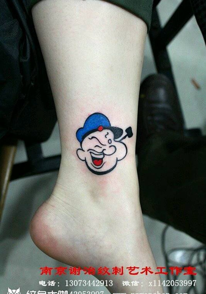 大力水手纹身图片_腿部清新情侣原创成品纹身图案